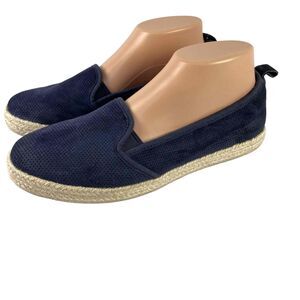 Clarks Womens Size 9 W Navy Blue Leather Slip On Espadrille Shoes Loafers Wide